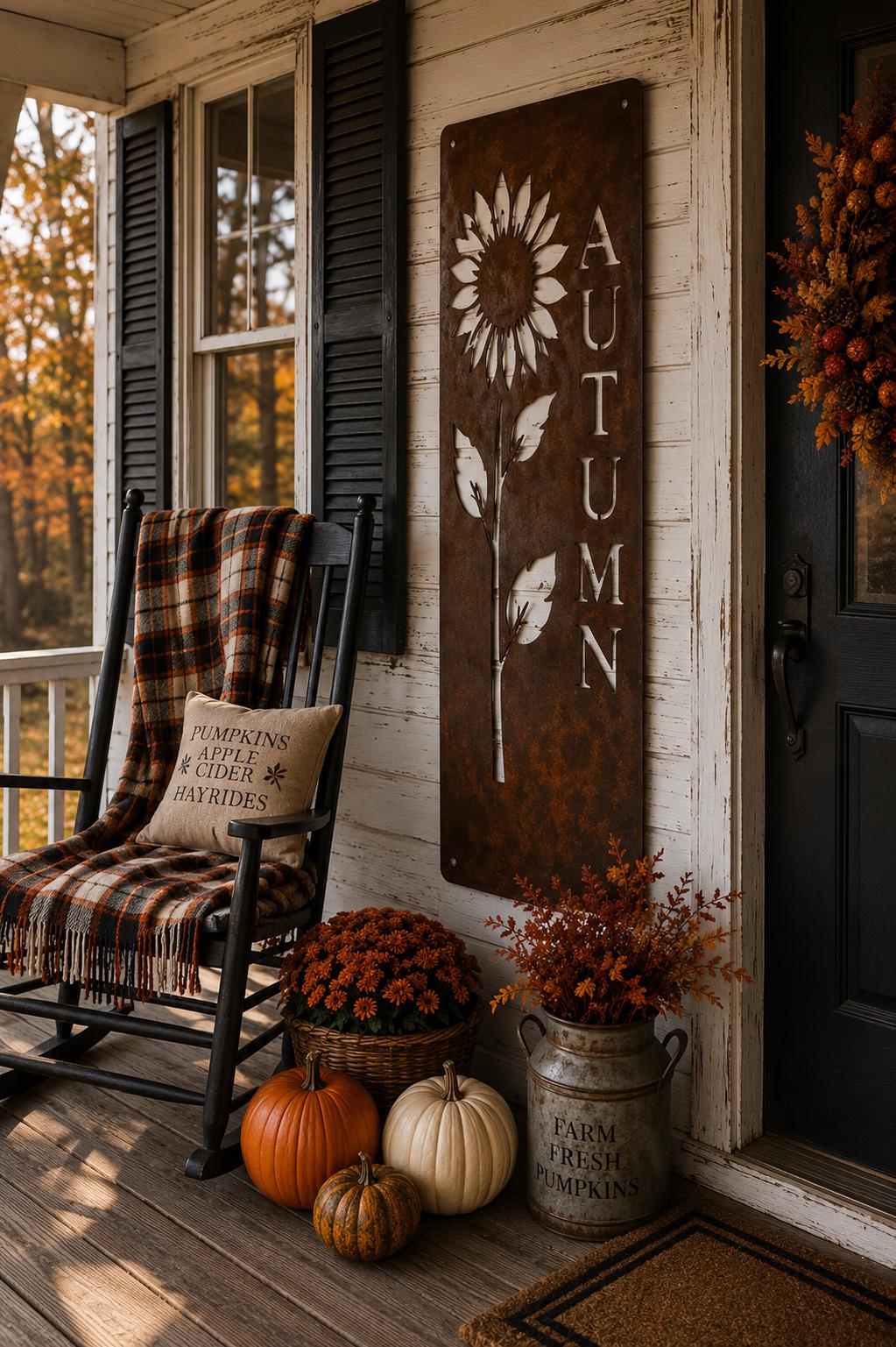 Autumn Sunflower Porch Leaner | Fall Metal Welcome Sign | Rustic Farmhouse Sunflower Decor | Harvest Porch Sign | Autumn Entryway Decor