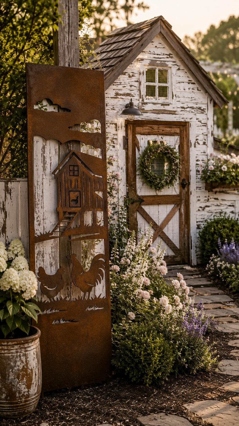 Chicken Coop Metal Wall Art | Farmhouse Chicken Decor | Rustic Barnyard Wall Hanging | Country Farm Metal Art | Chicken Lover Gift