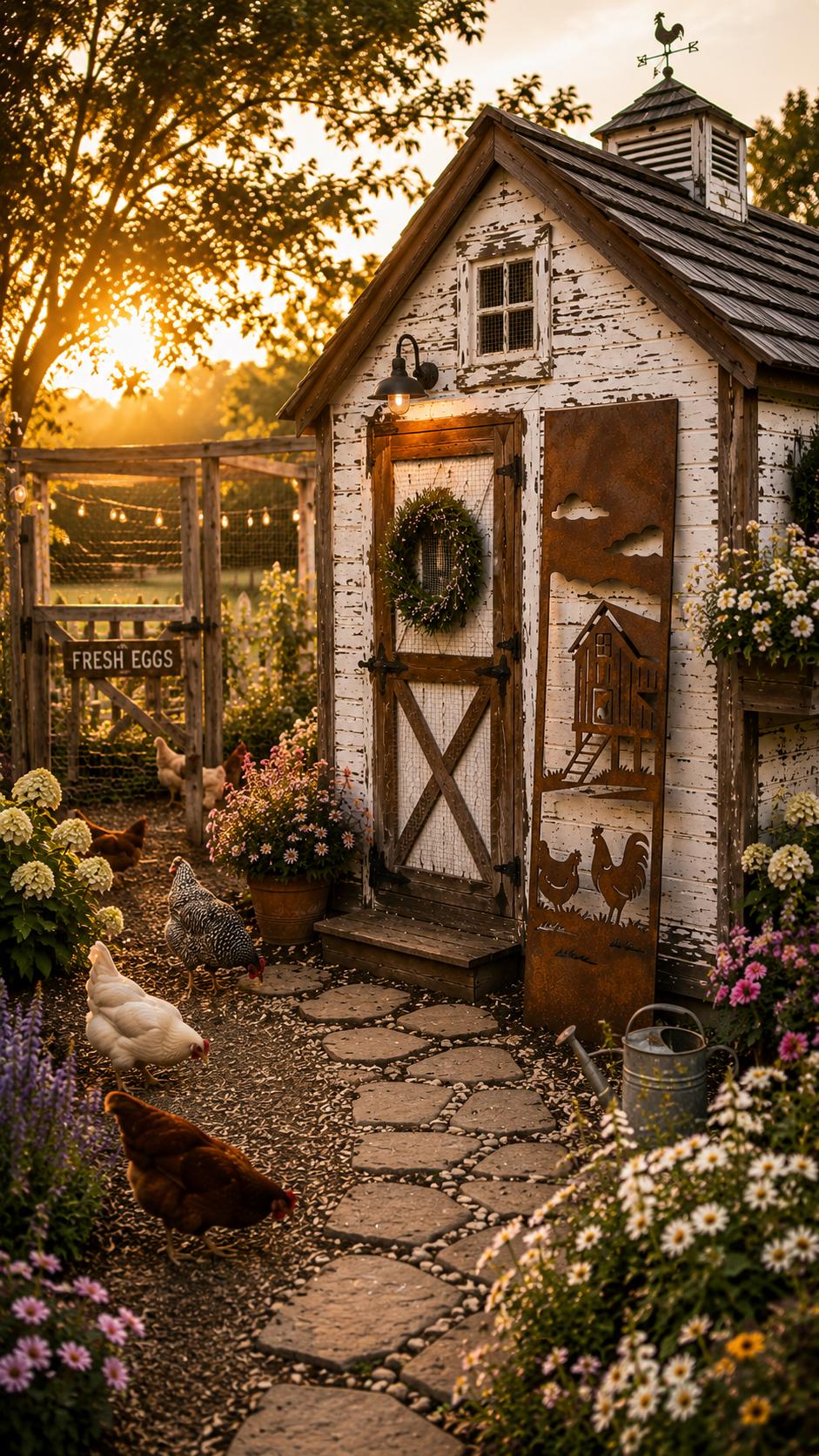 Chicken Coop Metal Wall Art | Farmhouse Chicken Decor | Rustic Barnyard Wall Hanging | Country Farm Metal Art | Chicken Lover Gift
