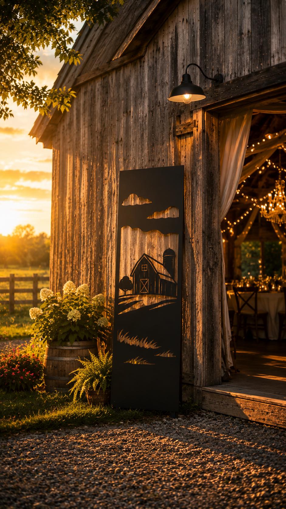Farmhouse Metal Wall Art | Rustic Barn Scene Wall Decor | Country Farm Metal Art | Barn Landscape Panel | Farmhouse Porch Decor