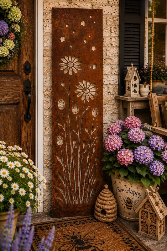Wildflower Meadow Metal Wall Art | Rustic Floral Garden Panel | Cottage Garden Decor | Porch Leaner Sign | Botanical Porch Decor