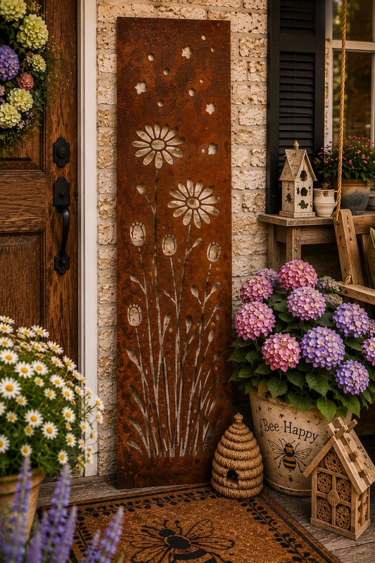 Wildflower Meadow Metal Wall Art | Rustic Floral Garden Panel | Cottage Garden Decor | Porch Leaner Sign | Botanical Porch Decor