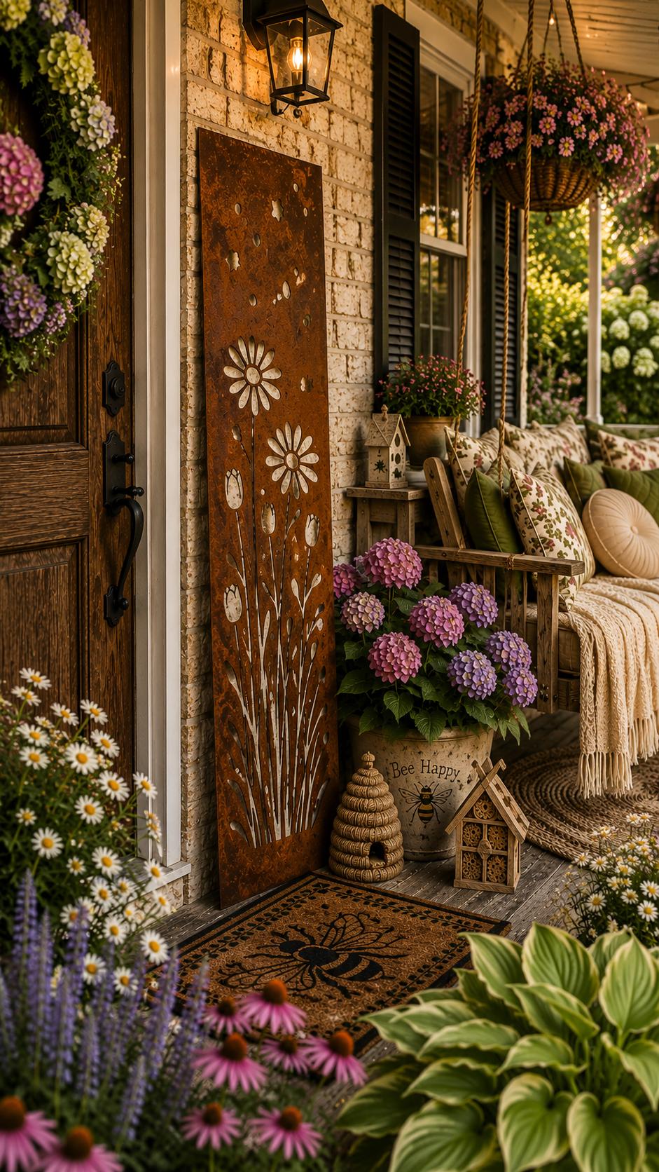 Wildflower Meadow Metal Wall Art | Rustic Floral Garden Panel | Cottage Garden Decor | Porch Leaner Sign | Botanical Porch Decor