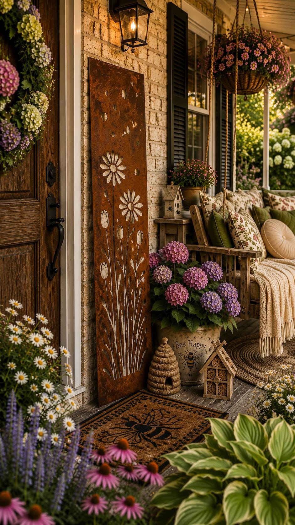 Wildflower Meadow Metal Wall Art | Rustic Floral Garden Panel | Cottage Garden Decor | Porch Leaner Sign | Botanical Porch Decor