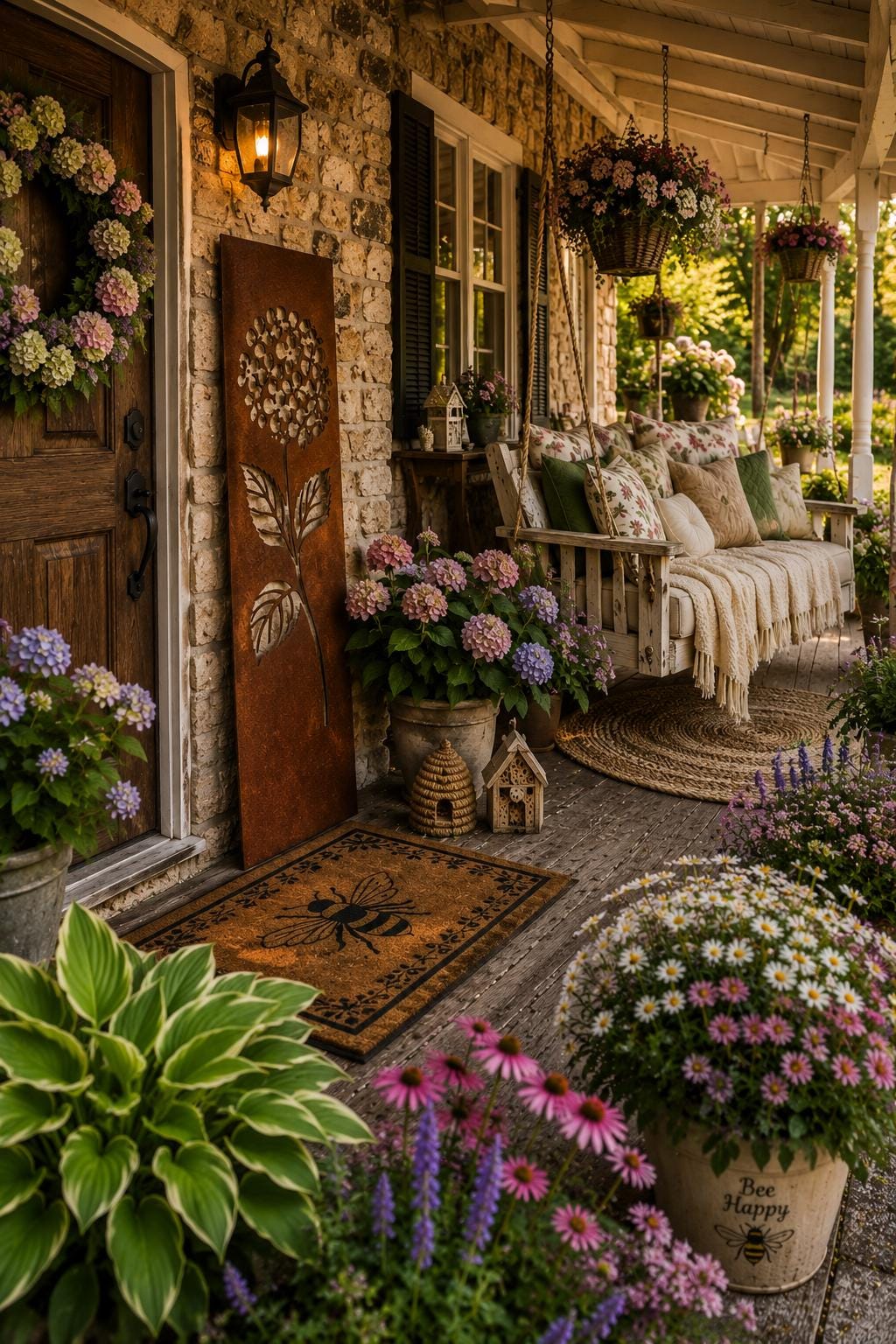 Hydrangea Metal Wall Art | Rustic Hydrangea Garden Panel | Cottage Garden Decor | Floral Metal Wall Hanging | Hydrangea Porch Leaner Sign