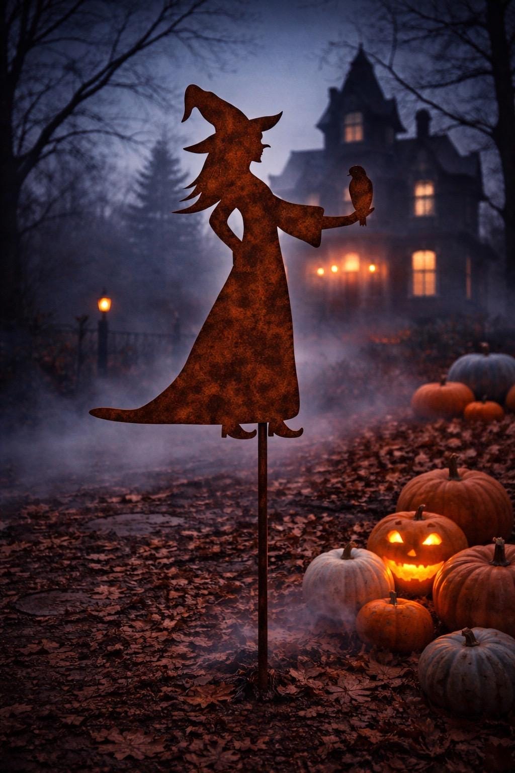 Witch & Crow Garden Stake | Halloween Garden Decor | Witchy Outdoor Decor | Gothic Garden Art | Mystical Yard Decor | Metal Witch Stake