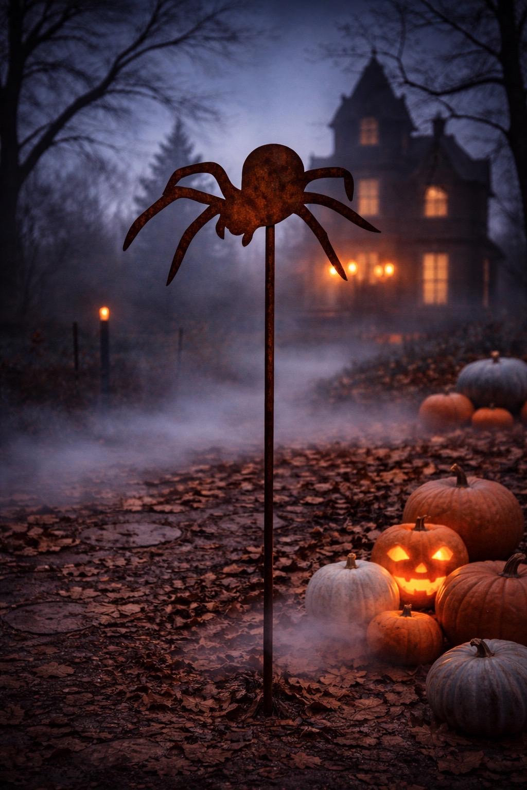 Spider Garden Stake | Halloween Garden Decor | Spooky Yard Art | Gothic Garden Decor | Metal Spider Decor | Haunted House Outdoor Decor
