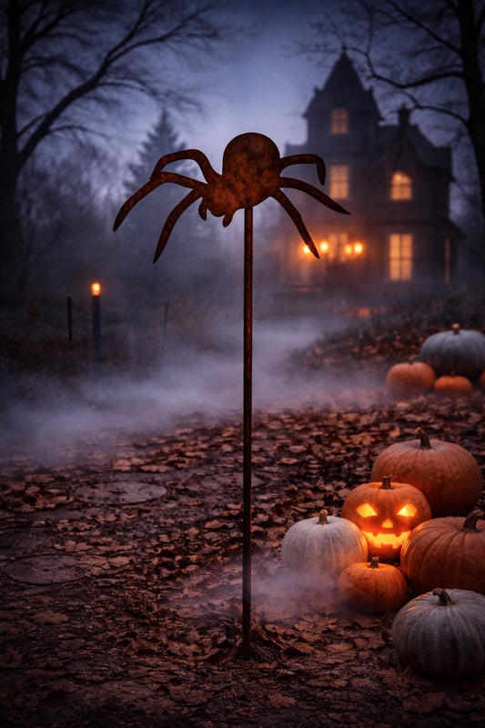 Spider Garden Stake | Halloween Garden Decor | Spooky Yard Art | Gothic Garden Decor | Metal Spider Decor | Haunted House Outdoor Decor