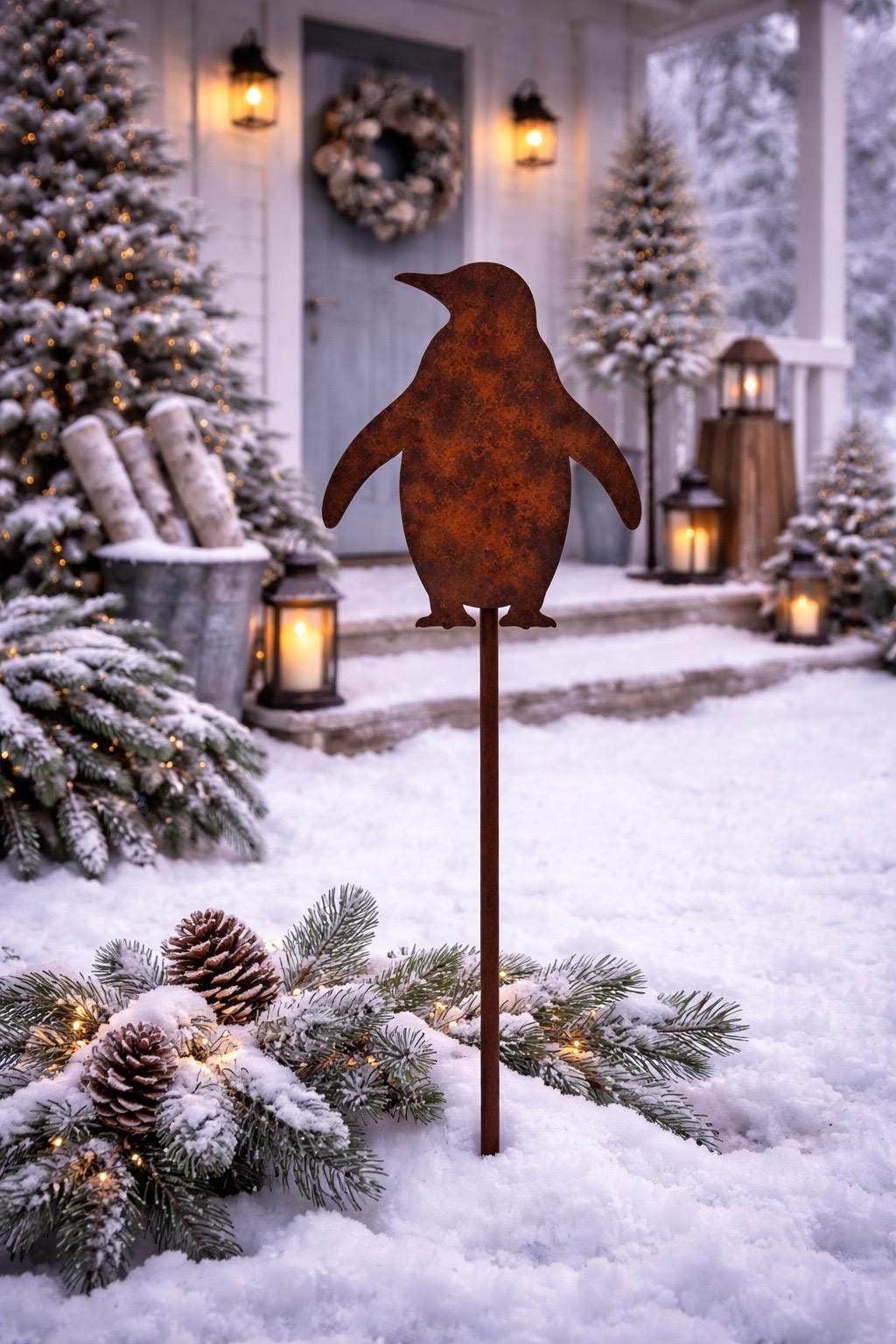 Penguin Garden Stake | Winter Garden Decor | Metal Penguin Yard Art | Christmas Garden Stake | Holiday Outdoor Decor | Winter Landscape Art