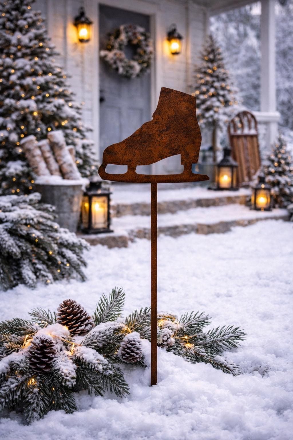 Ice Skate Garden Stake | Winter Garden Decor | Christmas Yard Art | Figure Skate Metal Stake | Holiday Outdoor Decoration | Winter Landscape