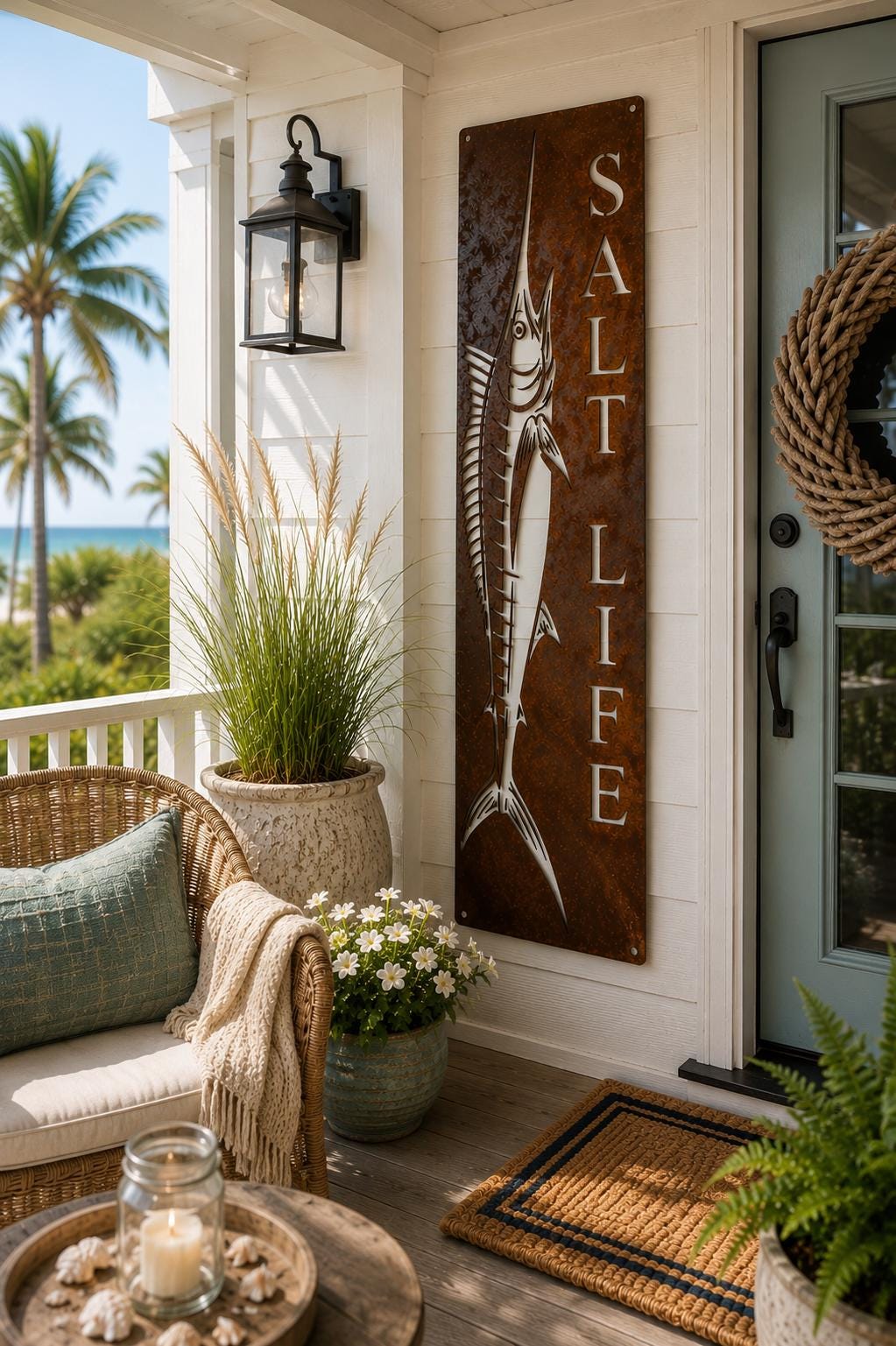 Salt Life Porch Leaner | Marlin Metal Welcome Sign | Coastal Fishing Decor | Beach House Porch Sign | Deep Sea Fishing Wall Art