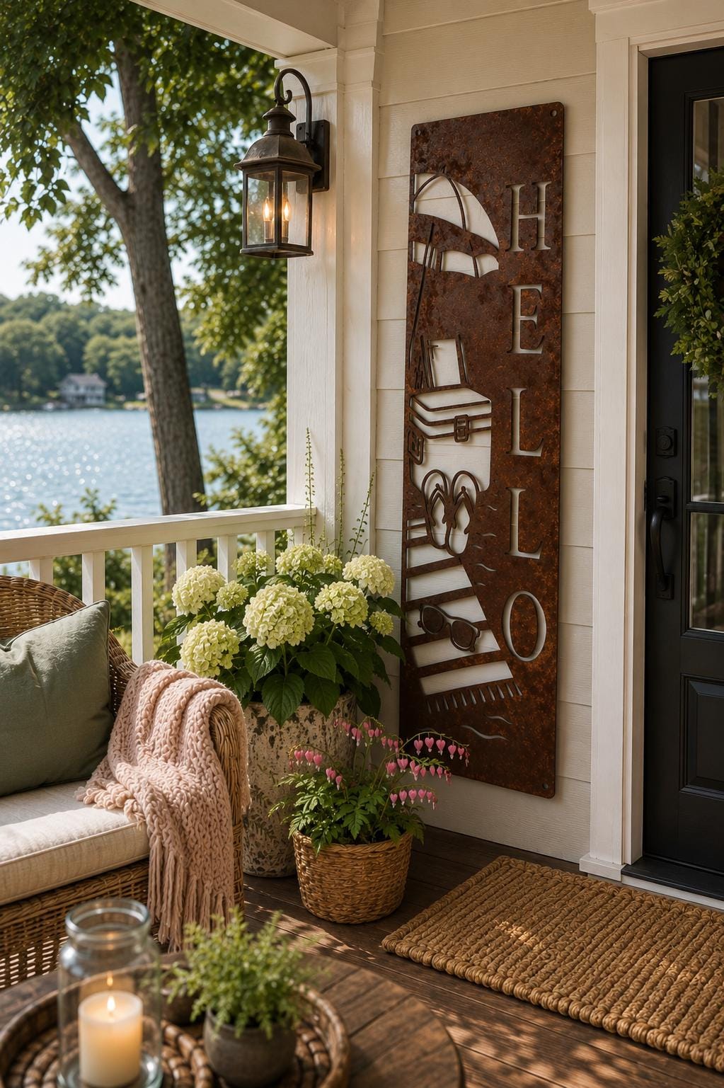 Lake Life Porch Leaner | Lake House Welcome Sign | Lakeside Metal Porch Decor | Rustic Cabin Sign | Lake Cottage Wall Art