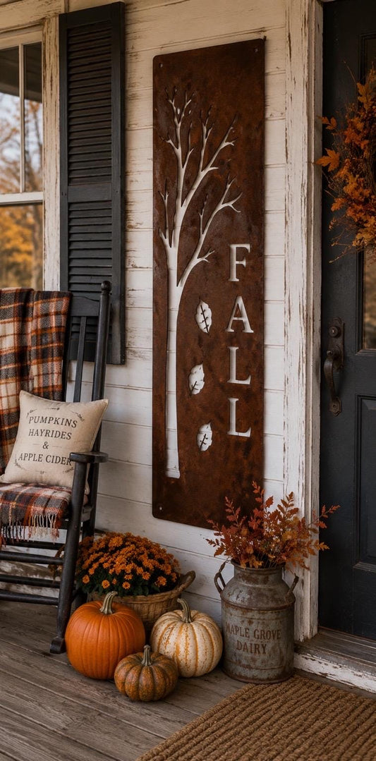 Fall Porch Leaner | Autumn Metal Welcome Sign | Rustic Farmhouse Fall Decor | Harvest Porch Sign | Pumpkin Season Wall Art | Metal Fall Sign