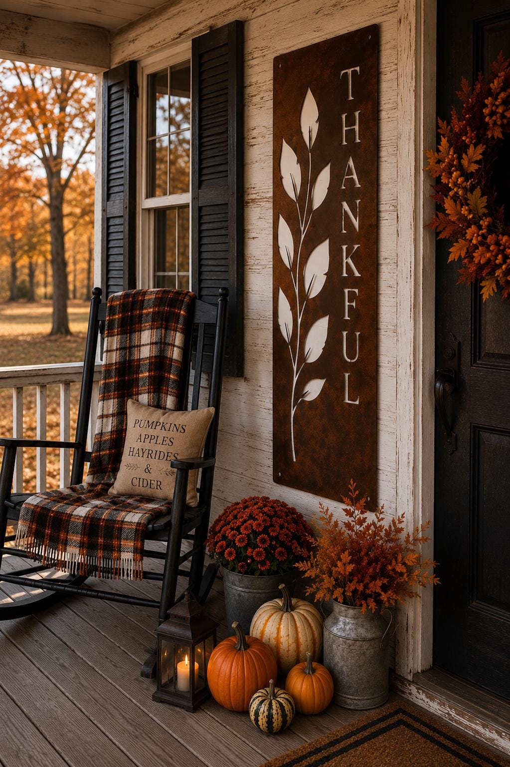 Thankful Porch Leaner | Harvest Metal Sign | Rustic Farmhouse Fall Decor | Autumn Porch Sign | Thanksgiving Entryway Decor | Metal Wall Art
