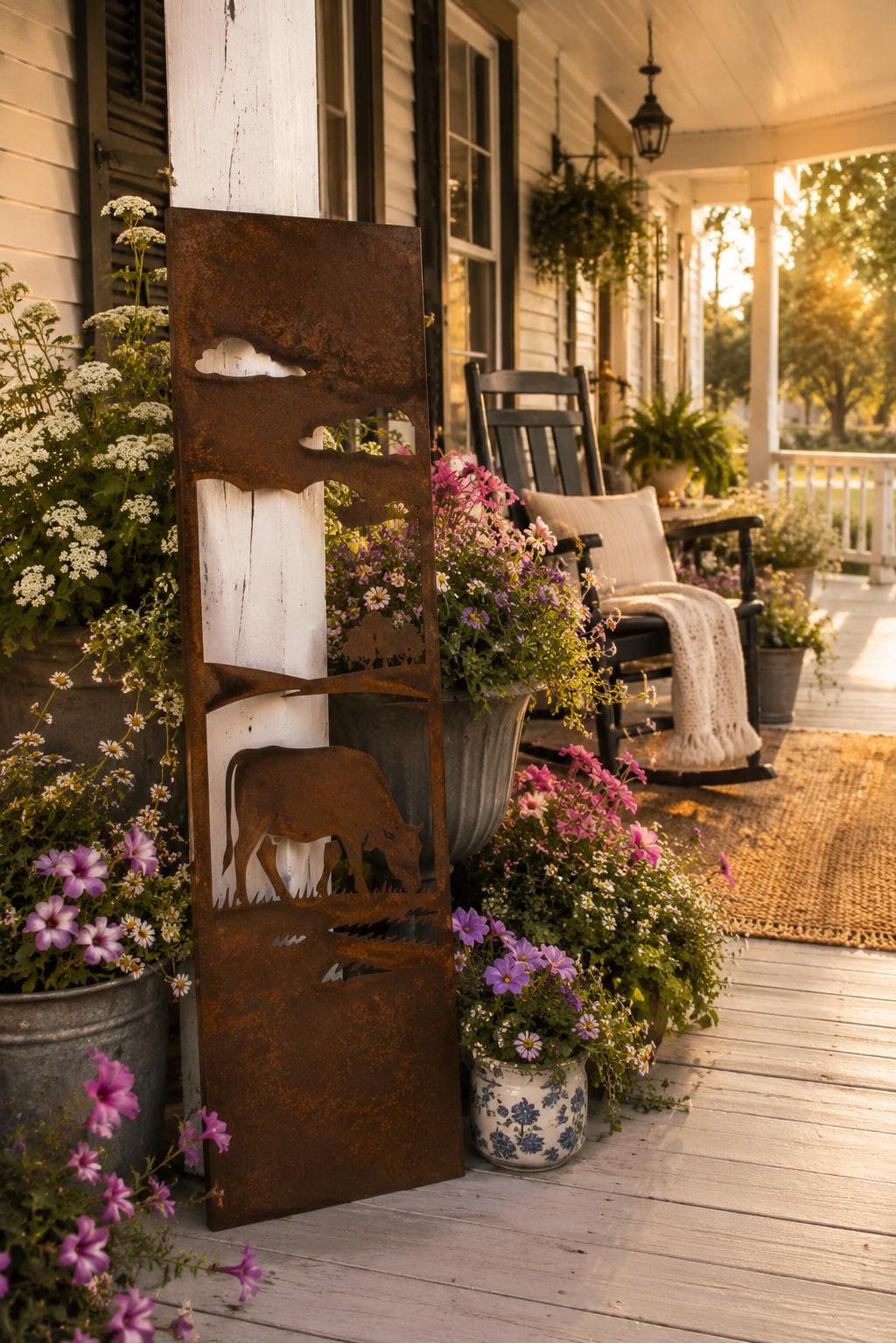 Cow Metal Wall Art | Farmhouse Cow Decor | Rustic Farm Scene Wall Hanging | Country Living Metal Art | Cattle Lover Gift | Porch Decor