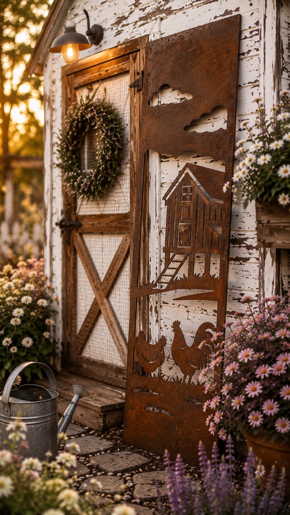 Chicken Coop Metal Wall Art | Farmhouse Chicken Decor | Rustic Barnyard Wall Hanging | Country Farm Metal Art | Chicken Lover Gift