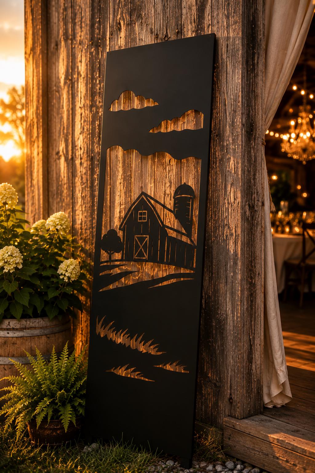Farmhouse Metal Wall Art | Rustic Barn Scene Wall Decor | Country Farm Metal Art | Barn Landscape Panel | Farmhouse Porch Decor