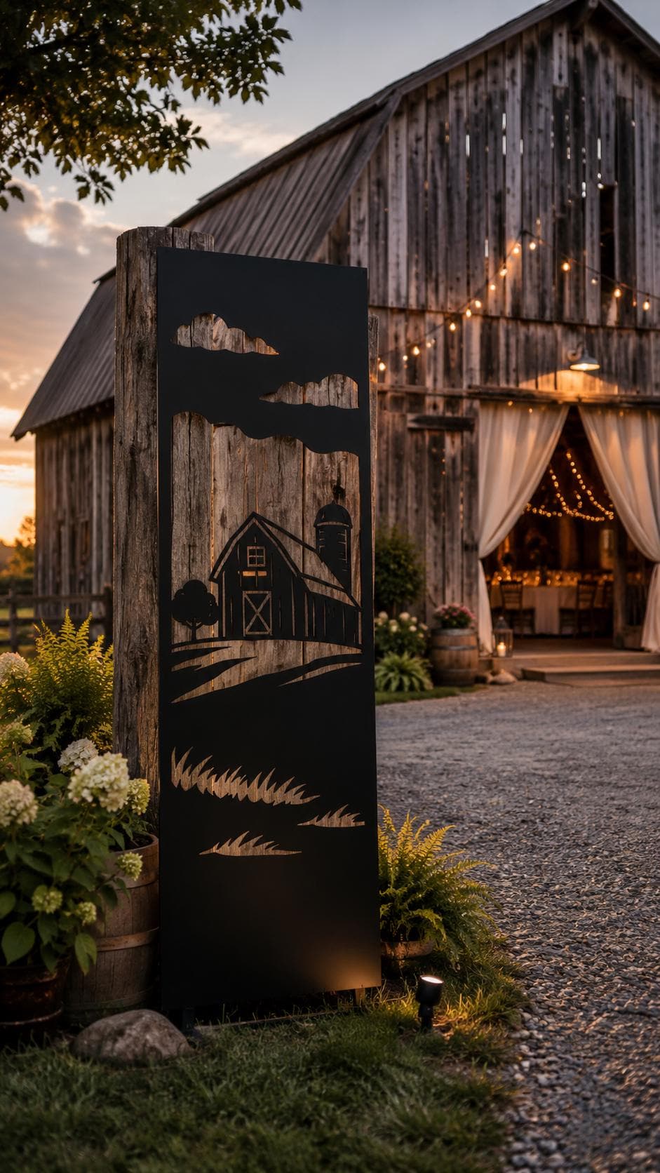 Farmhouse Metal Wall Art | Rustic Barn Scene Wall Decor | Country Farm Metal Art | Barn Landscape Panel | Farmhouse Porch Decor