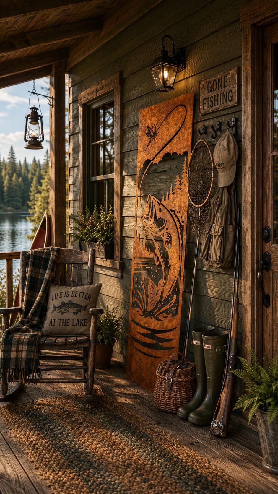 Fishing Metal Wall Art | Rustic Lake House Decor | Bass Fishing Wall Hanging | Fisherman Gift | Cabin & Lodge Metal Art | Porch Leaner Sign