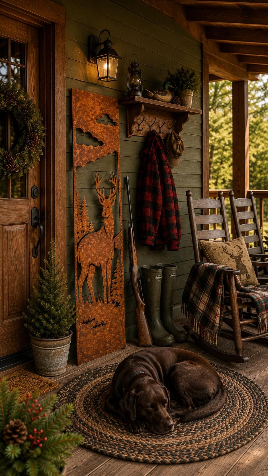 Whitetail Deer Metal Wall Art | Rustic Cabin Decor | Hunting Lodge Wall Hanging | Deer Scene | Outdoor Rustic Metal Art | Porch Leaner Sign