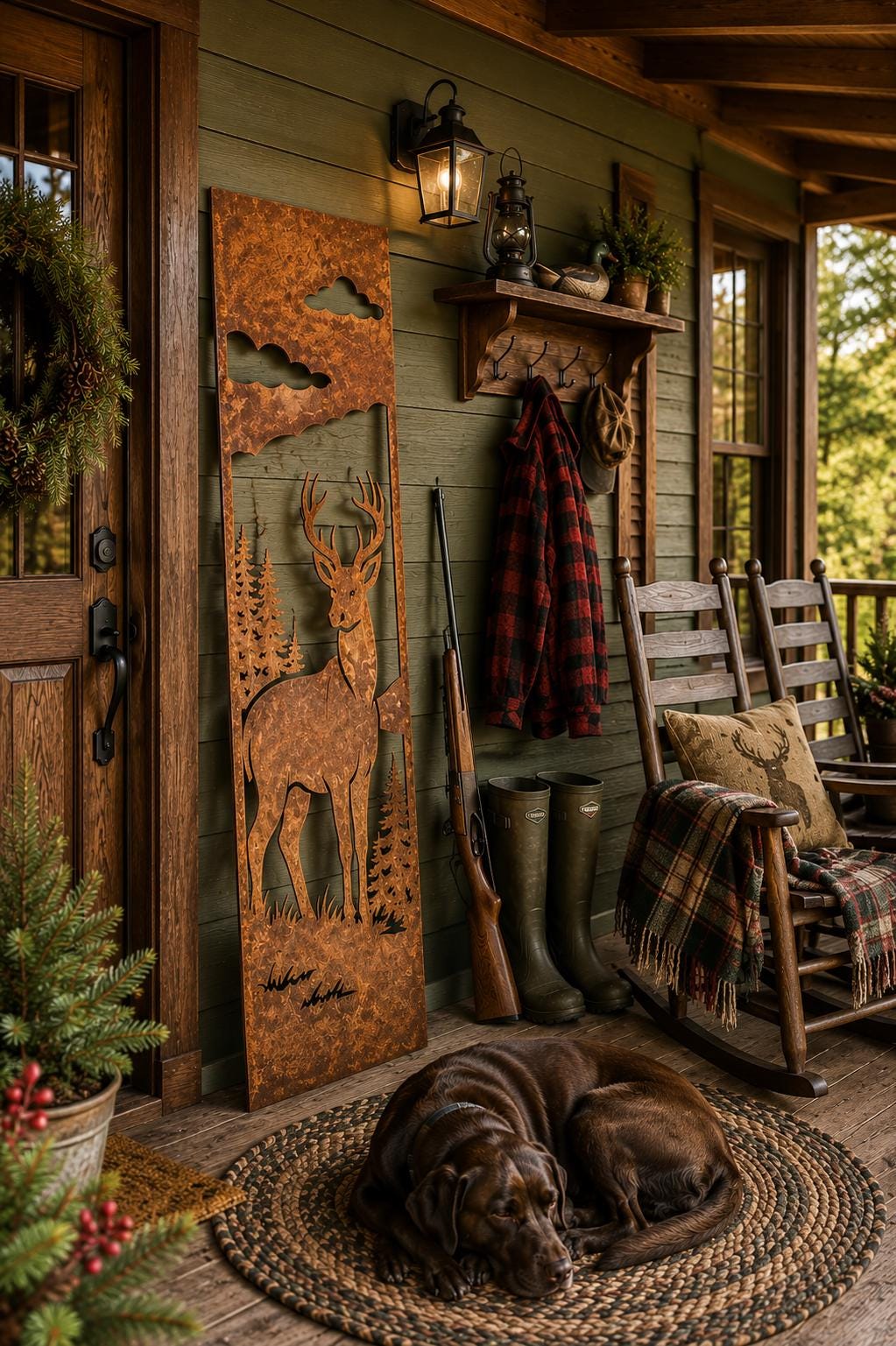 Whitetail Deer Metal Wall Art | Rustic Cabin Decor | Hunting Lodge Wall Hanging | Deer Scene | Outdoor Rustic Metal Art | Porch Leaner Sign