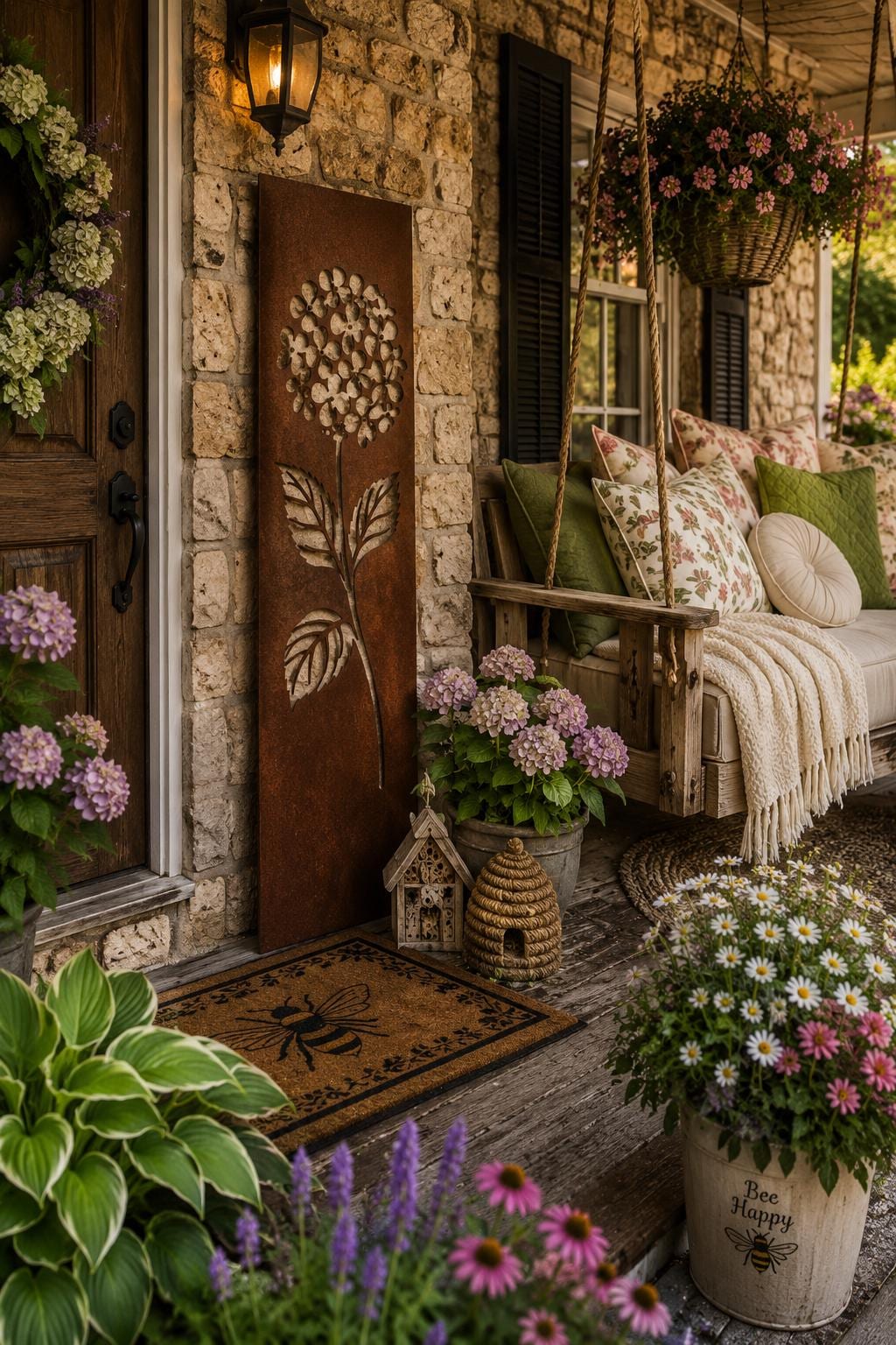 Hydrangea Metal Wall Art | Rustic Hydrangea Garden Panel | Cottage Garden Decor | Floral Metal Wall Hanging | Hydrangea Porch Leaner Sign