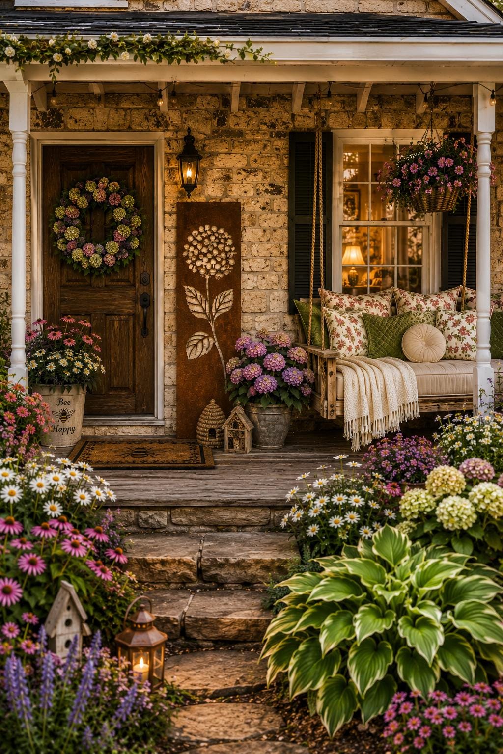 Hydrangea Metal Wall Art | Rustic Hydrangea Garden Panel | Cottage Garden Decor | Floral Metal Wall Hanging | Hydrangea Porch Leaner Sign