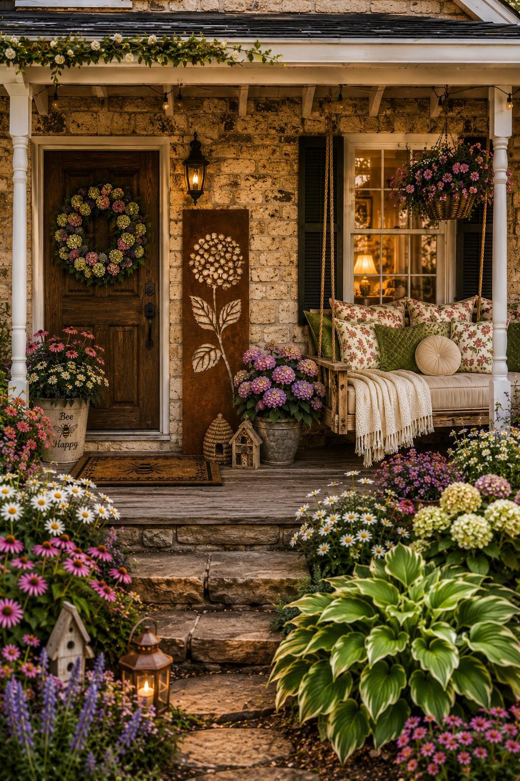 Hydrangea Metal Wall Art | Rustic Hydrangea Garden Panel | Cottage Garden Decor | Floral Metal Wall Hanging | Hydrangea Porch Leaner Sign