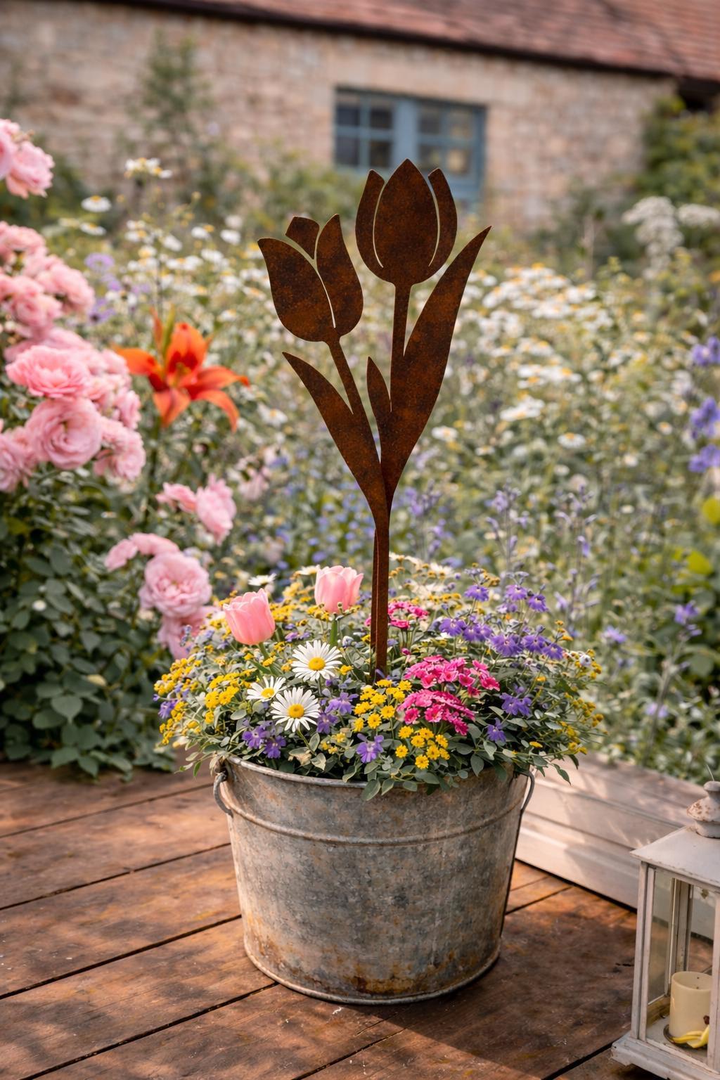 Tulip Bouquet Metal Garden Stake | Handmade Steel Garden Art