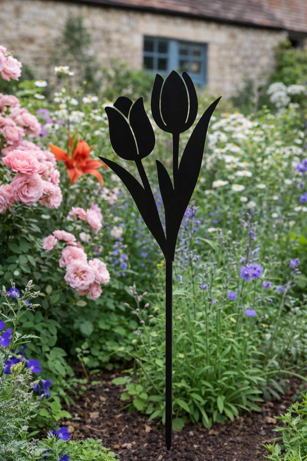 Tulip Bouquet Metal Garden Stake | Handmade Steel Garden Art