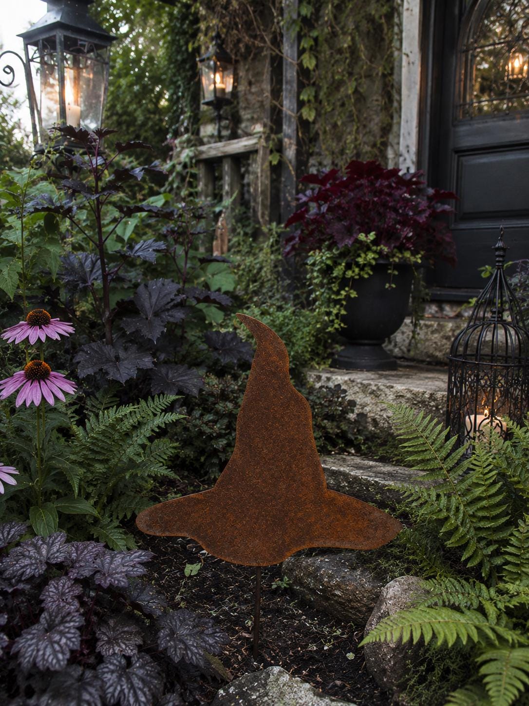 Witch Hat Metal Garden Stake | Handmade Steel Halloween Garden Art