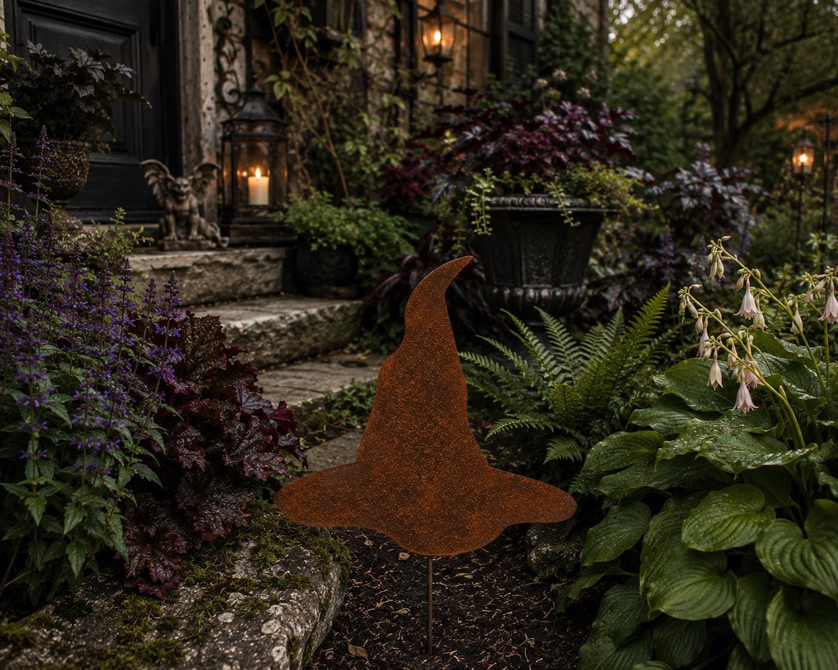 Witch Hat Metal Garden Stake | Handmade Steel Halloween Garden Art