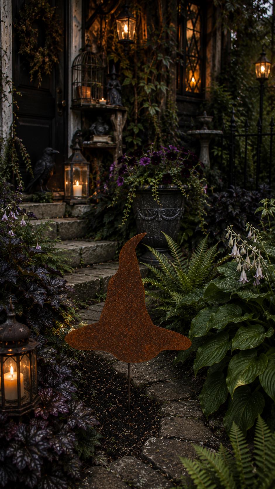 Witch Hat Metal Garden Stake | Handmade Steel Halloween Garden Art