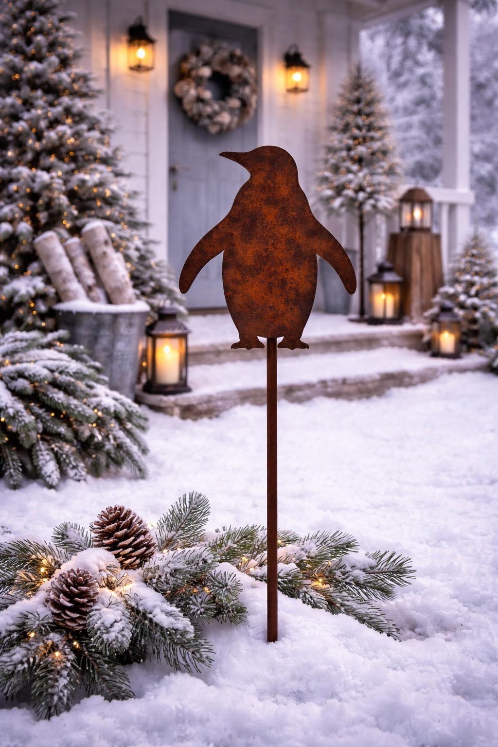 Penguin Garden Stake | Winter Garden Decor | Metal Penguin Yard Art | Christmas Garden Stake | Holiday Outdoor Decor | Winter Landscape Art