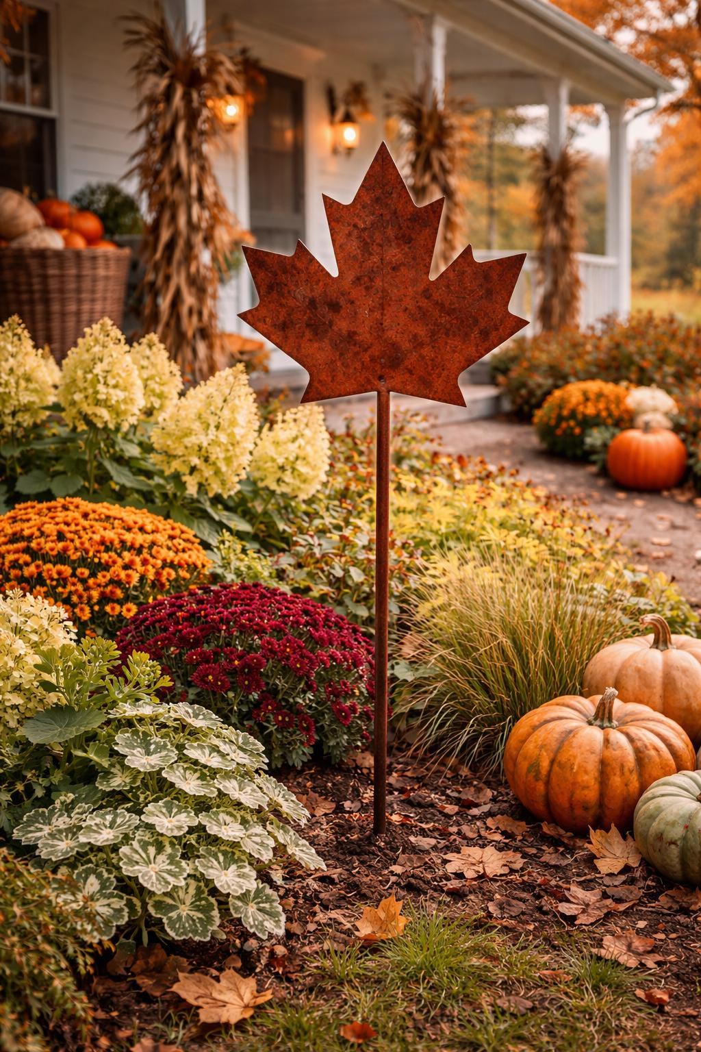 Maple Leaf Garden Stake | Fall Garden Decor | Autumn Yard Art | Rustic Outdoor Decor | Cottage Garden Accent | Nature Lover Gift