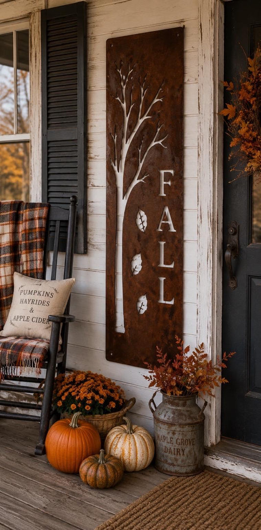 Fall Porch Leaner | Autumn Metal Welcome Sign | Rustic Farmhouse Fall Decor | Harvest Porch Sign | Pumpkin Season Wall Art | Metal Fall Sign