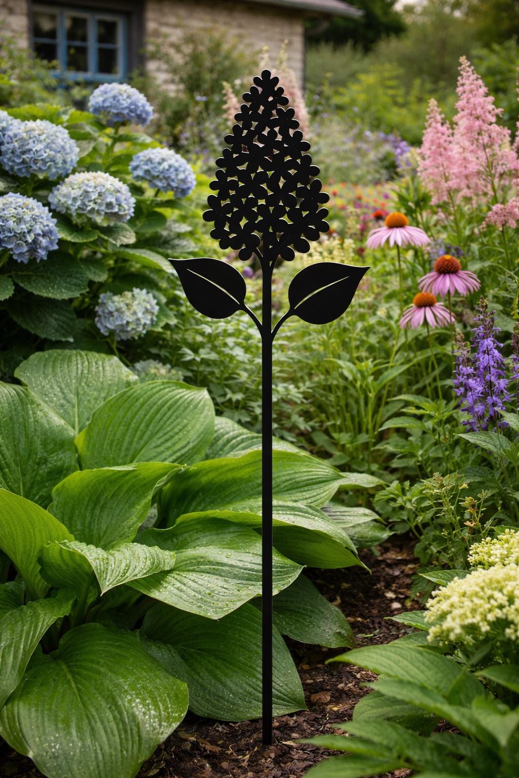Blooming Garden Stem Metal Stake | Handmade Steel Garden Art