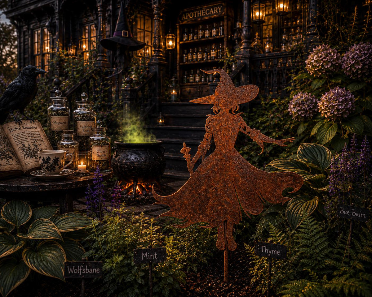 Witch Metal Garden Stake | Handmade Steel Halloween Garden Art