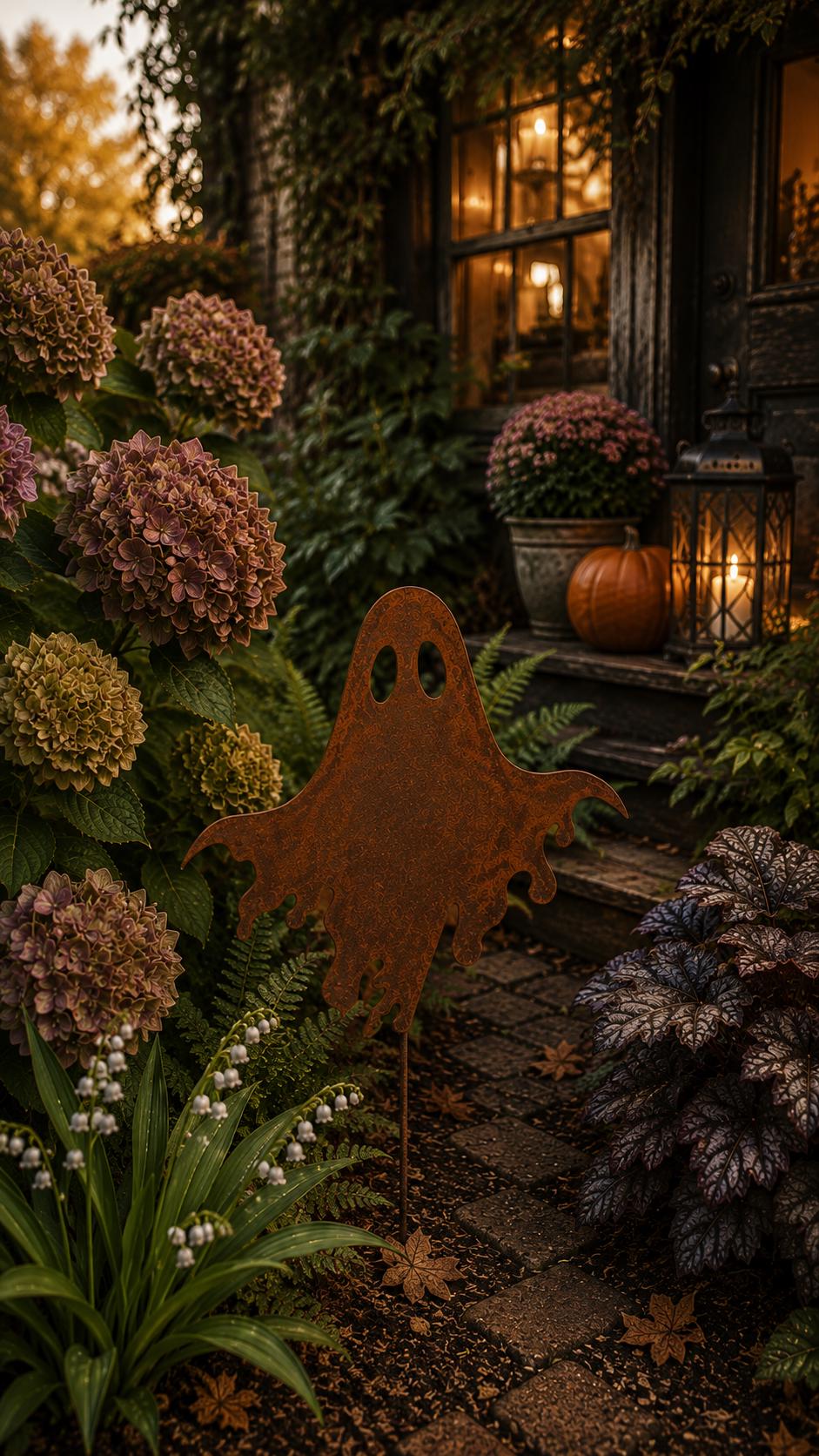 Ghost Metal Garden Stake | Handmade Steel Halloween Garden Art