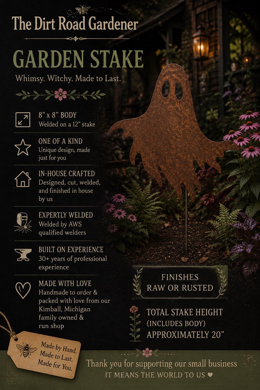 Ghost Metal Garden Stake | Handmade Steel Halloween Garden Art