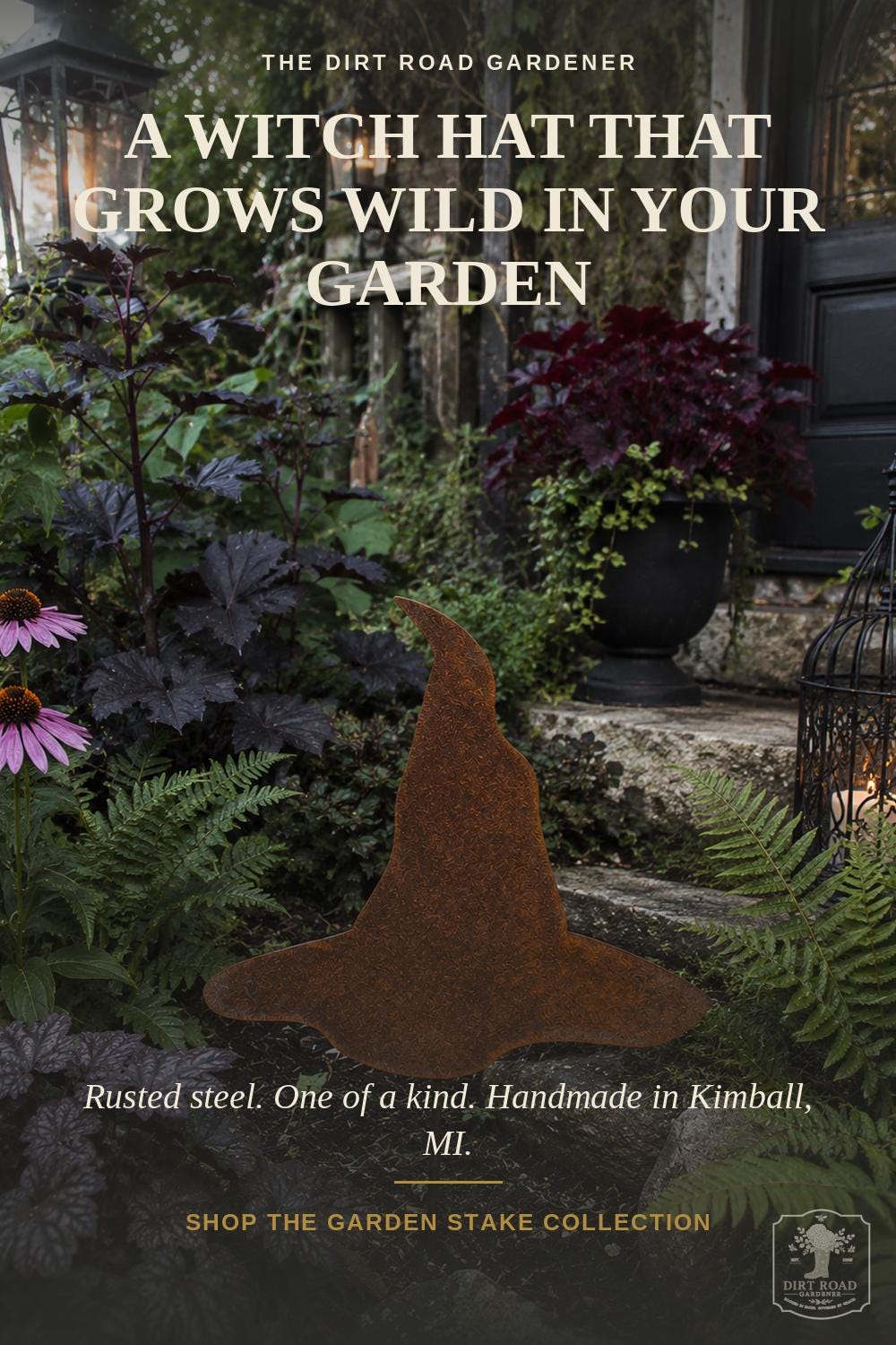 Witch Hat Metal Garden Stake | Handmade Steel Halloween Garden Art