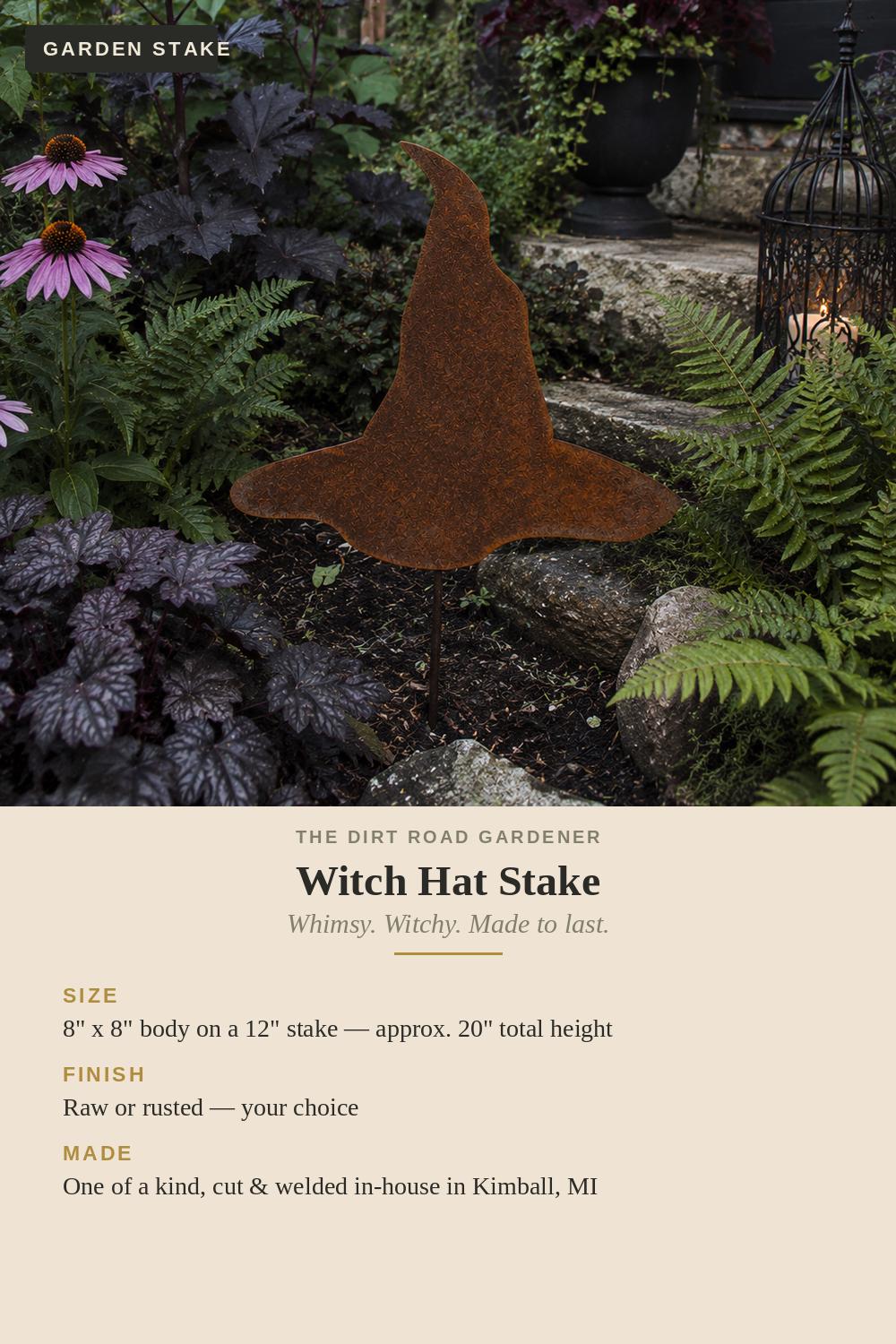 Witch Hat Metal Garden Stake | Handmade Steel Halloween Garden Art