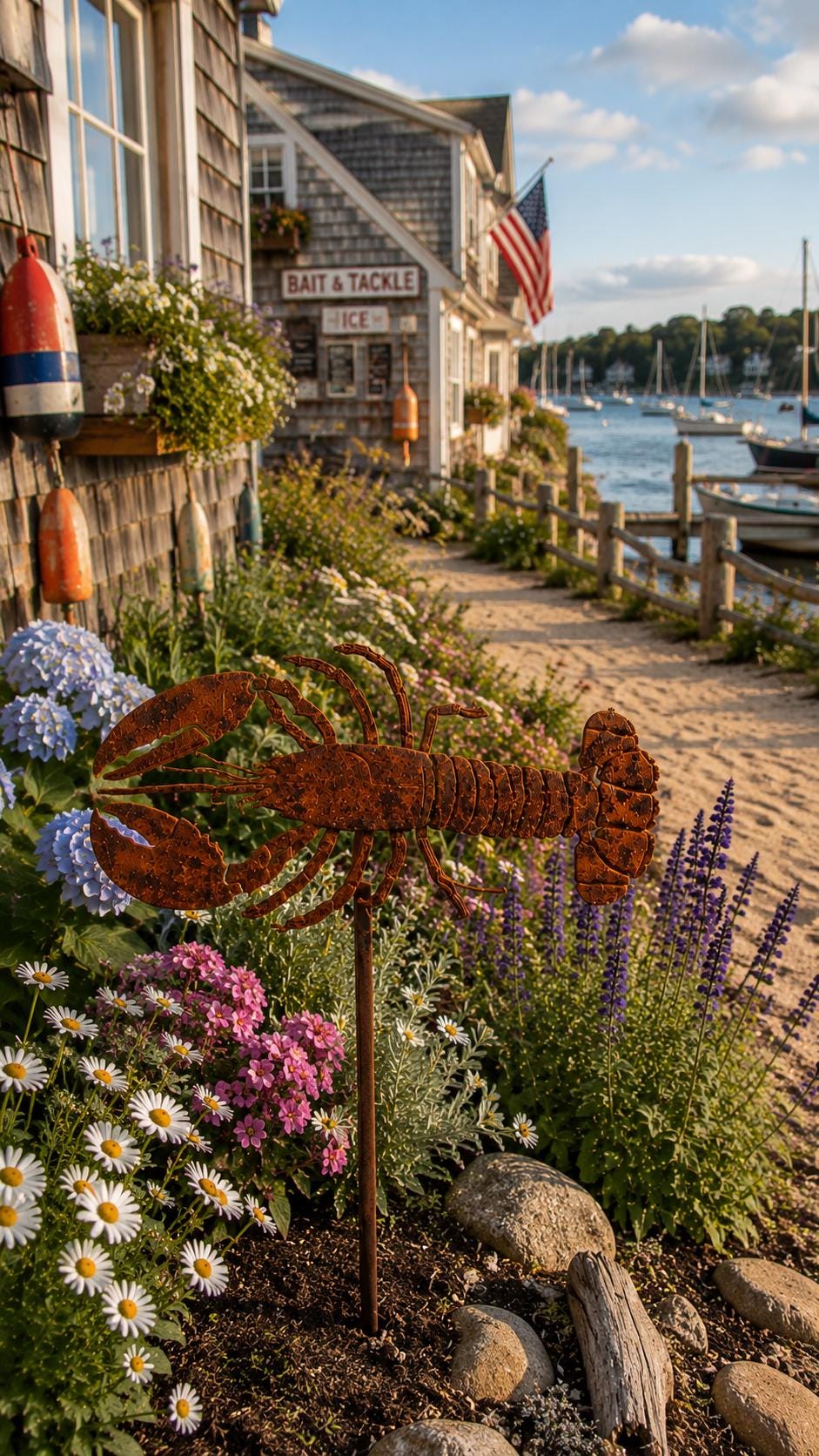 Handcrafted Steel Lobster Garden Stake | Rustic Coastal Yard Art