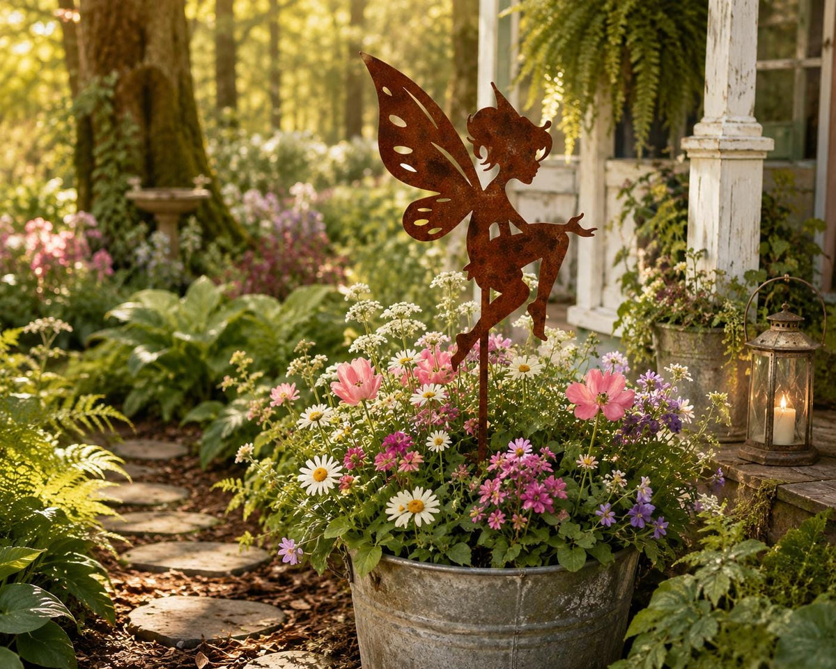 Whimsical Fairy Metal Garden Stake | Handmade Steel Garden Art