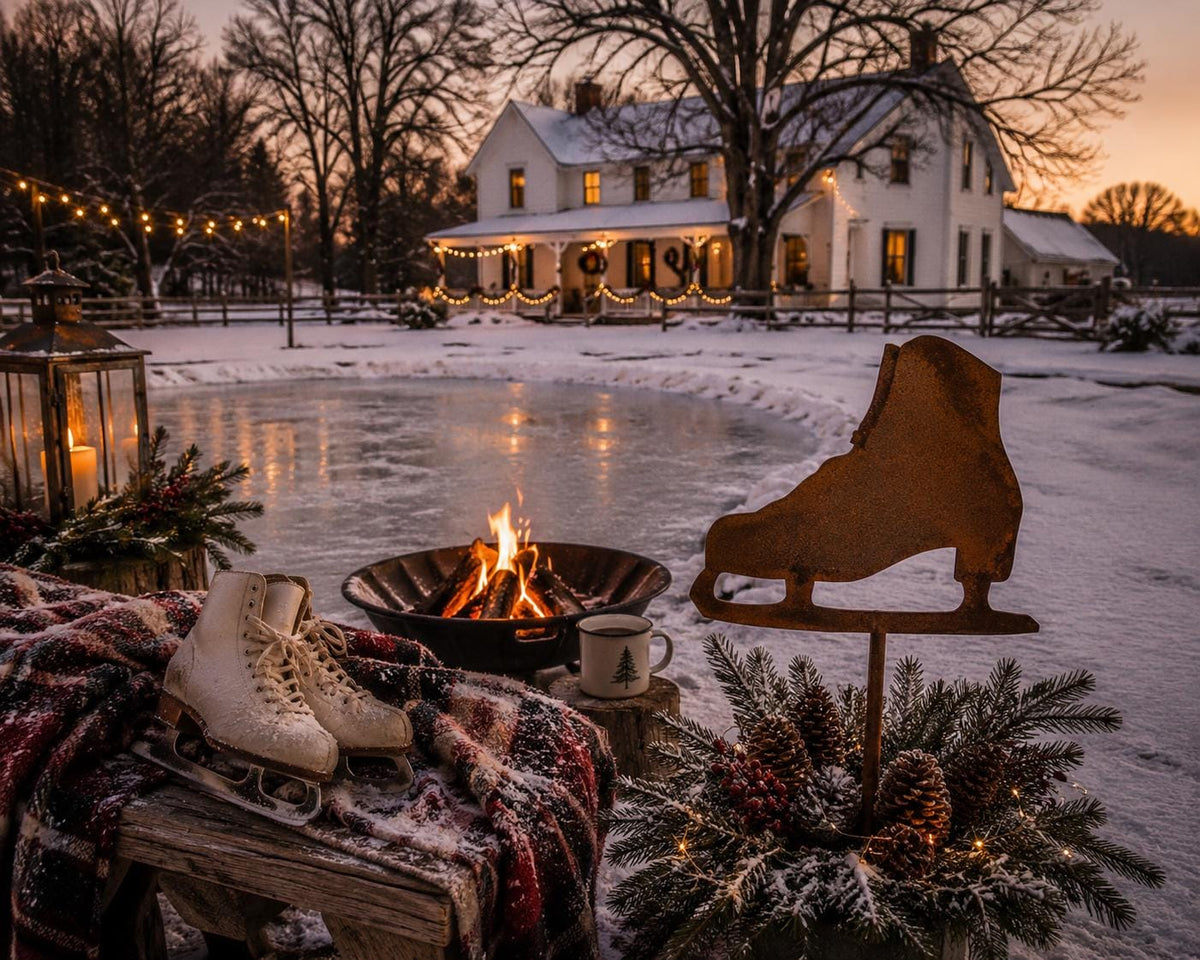Ice Skate Garden Stake | Winter Garden Decor | Christmas Yard Art | Figure Skate Metal Stake | Holiday Outdoor Decoration | Winter Landscape