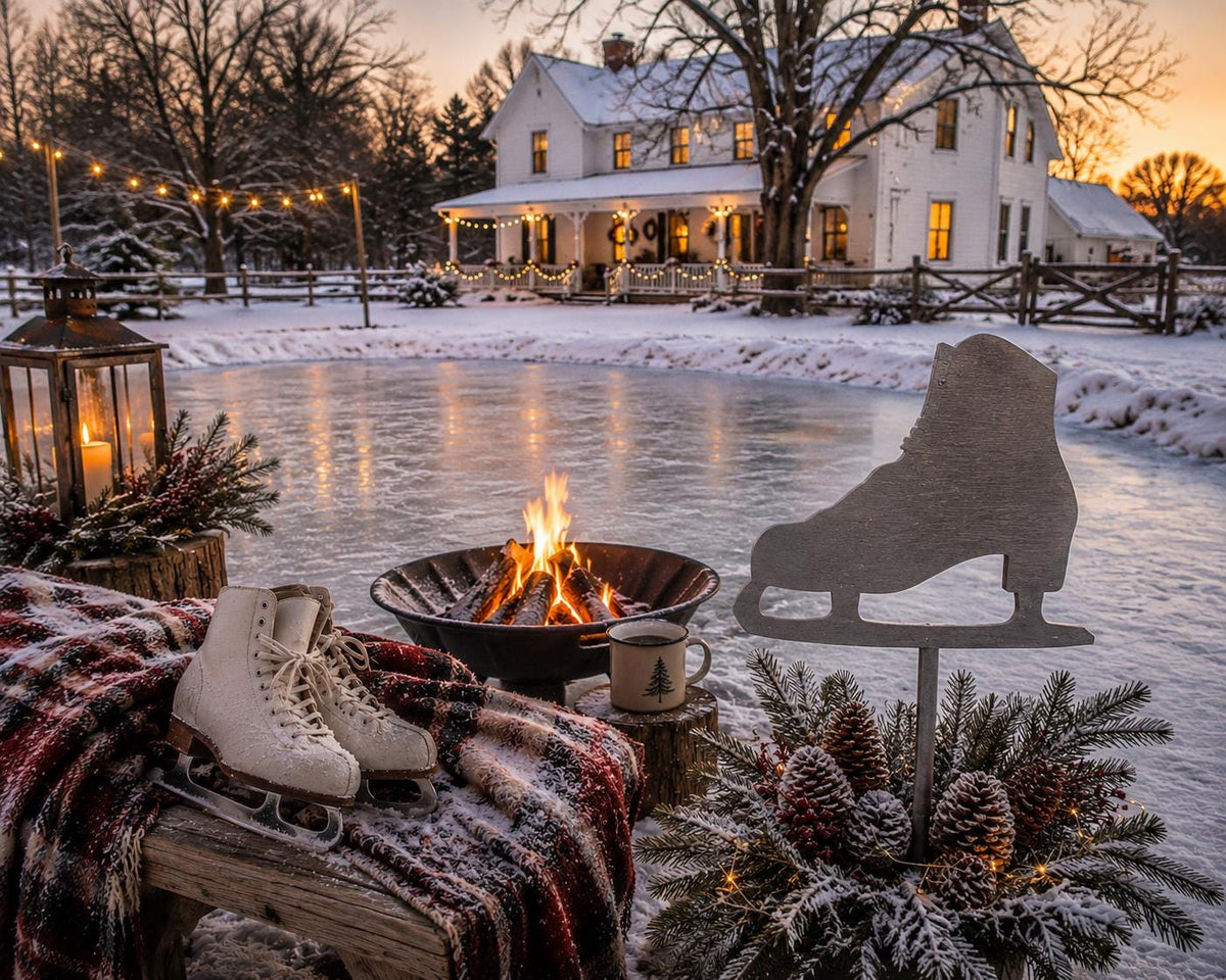 Ice Skate Garden Stake | Winter Garden Decor | Christmas Yard Art | Figure Skate Metal Stake | Holiday Outdoor Decoration | Winter Landscape