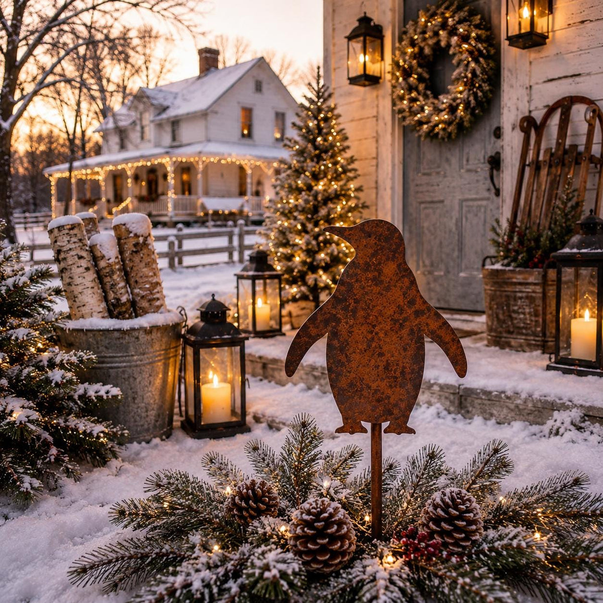 Penguin Garden Stake | Winter Garden Decor | Metal Penguin Yard Art | Christmas Garden Stake | Holiday Outdoor Decor | Winter Landscape Art
