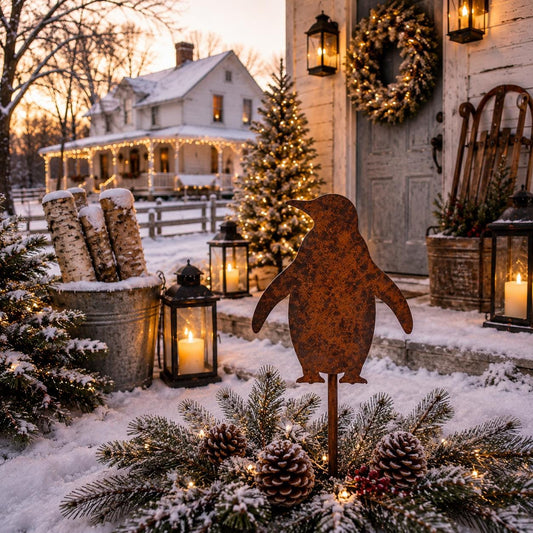 Penguin Garden Stake | Winter Garden Decor | Metal Penguin Yard Art | Christmas Garden Stake | Holiday Outdoor Decor | Winter Landscape Art