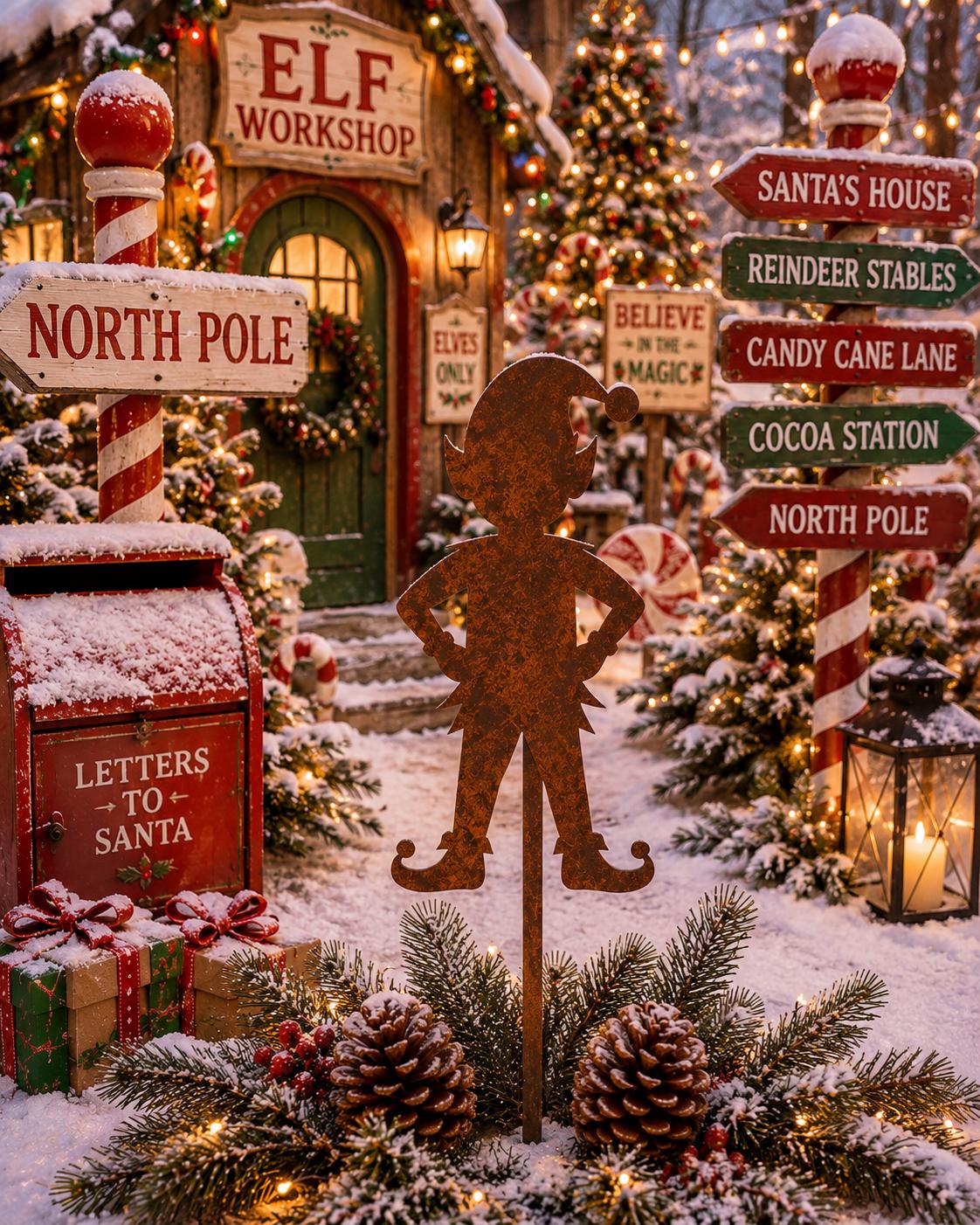 Christmas Elf Garden Stake | North Pole Garden Decor | Metal Elf Yard Art | Christmas Outdoor Decor | Holiday Garden Stake | Winter Yard Dec