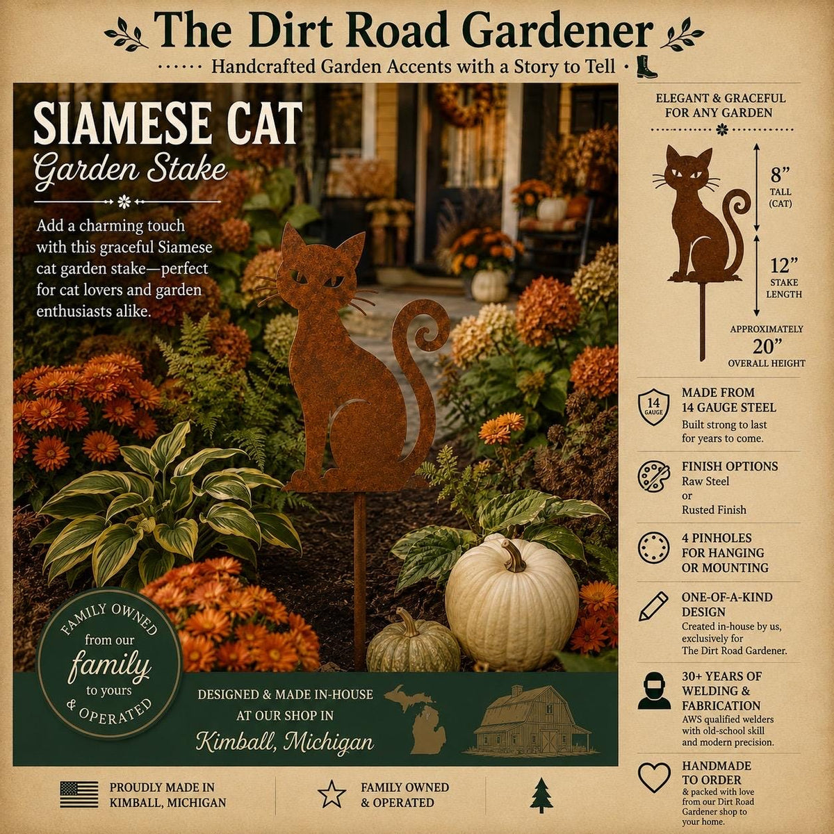 Siamese Cat Garden Stake | Metal Cat Yard Art | Rusted Steel Cat Decor | Whimsical Garden Stake | Cat Lover Gift | Handmade Garden Art
